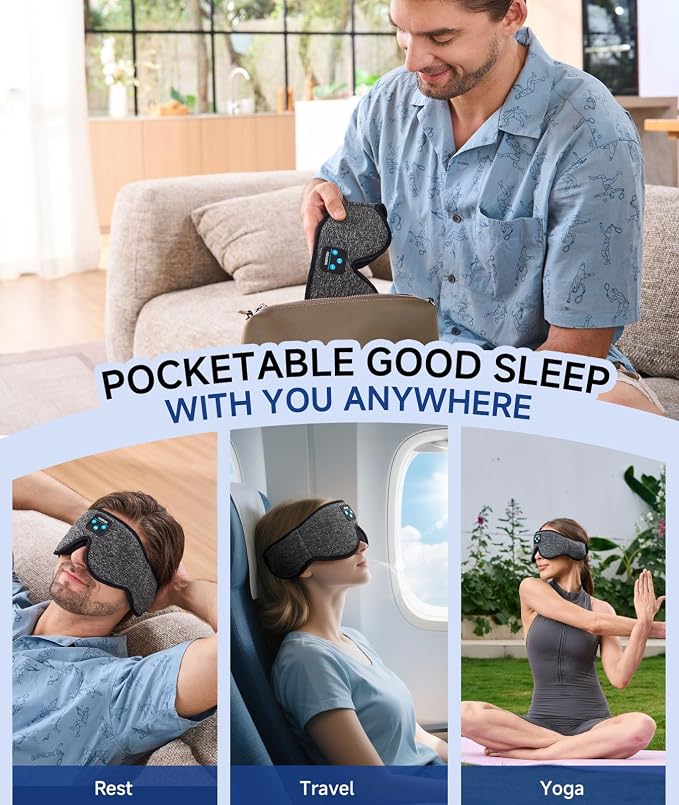 Voerou Sleep Mask with Bluetooth Headphones, Zero Pressure Wireless Sleeping - Image 8