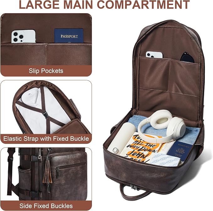 Shrrie Laptop Backpack for Women, Vegan Leather Backpack Work Computer - Image 4