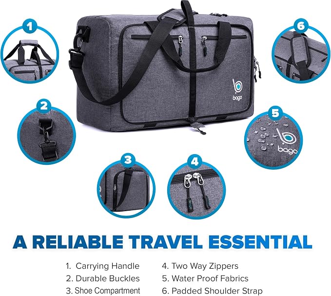 Bago Foldable Duffel Bags for Traveling Women & Men - 40L Sports Packable - Image 4