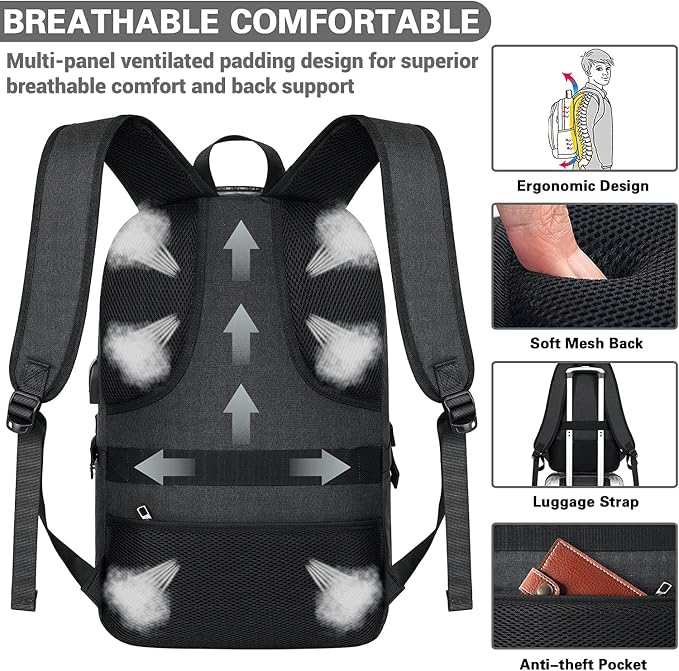 AMBOR Travel Laptop Backpack for Ｍen, 15.6-17.3 inch Laptop Backpack for School - Image 6
