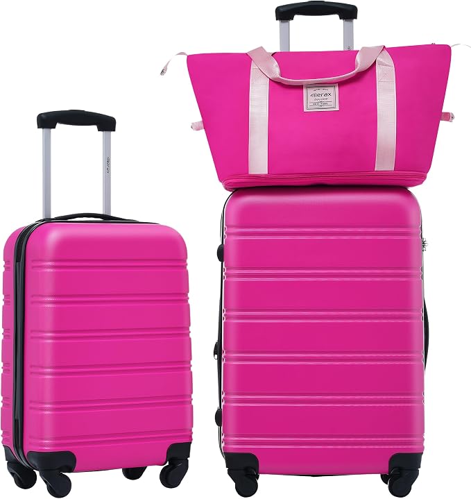 Merax Luggage sets of 3 Piece 20 24 IN Carry on Luggage Hard Case Pink Luggage by Merax