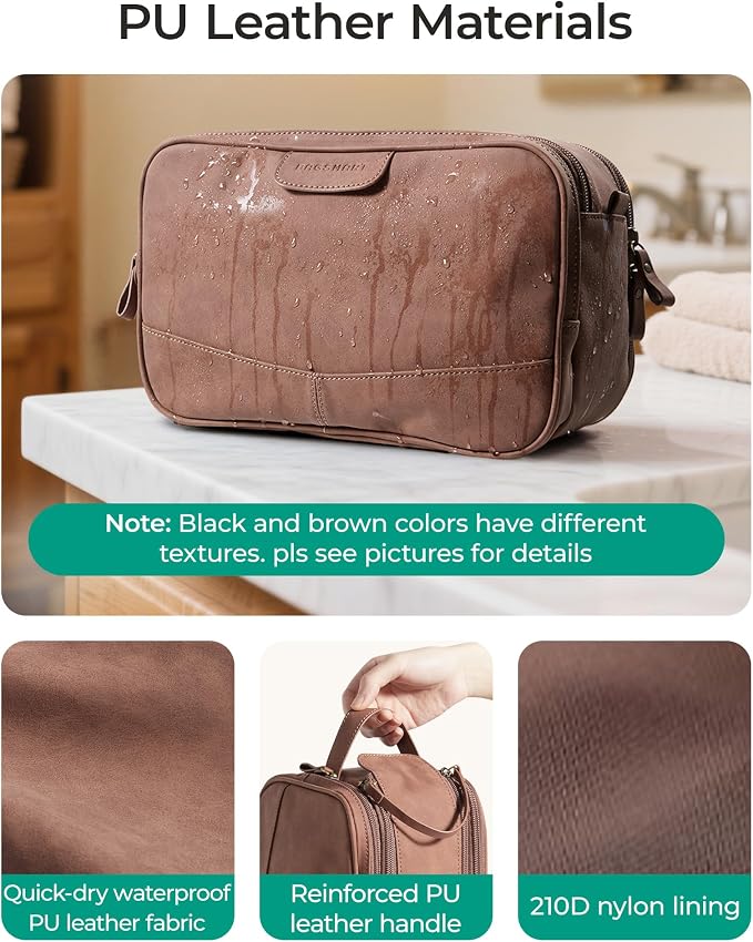 BAGSMART Toiletry Bag for Men, PU Leather Travel Bag for Toiletries, Dopp Kit - Image 2