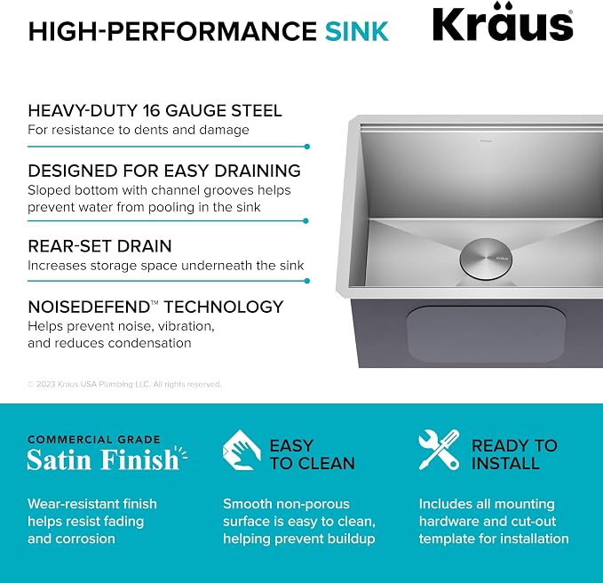 KRAUS Kore 23-Inch Undermount Workstation Single Bowl 16 Gauge Deep Laundry - Image 6