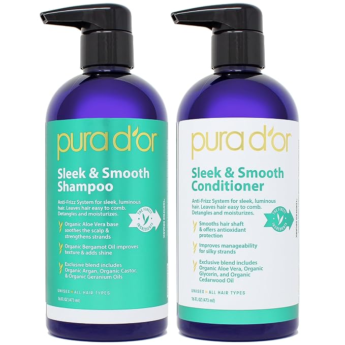 PURA D'OR Sleek & Smooth Shampoo and Conditioner Set by PURADOR