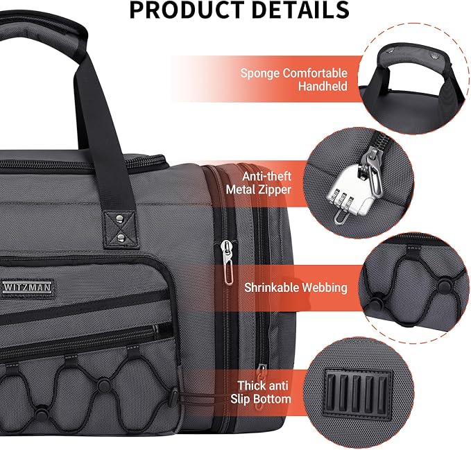 WITZMAN Duffle Bag for Men Nylon Large Gym Weekender Bag - Image 7