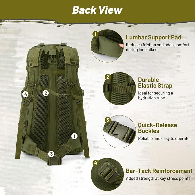 50L Tactical Backpack for Men and Women, Water-Resistant Molle Rucksack - Image 8