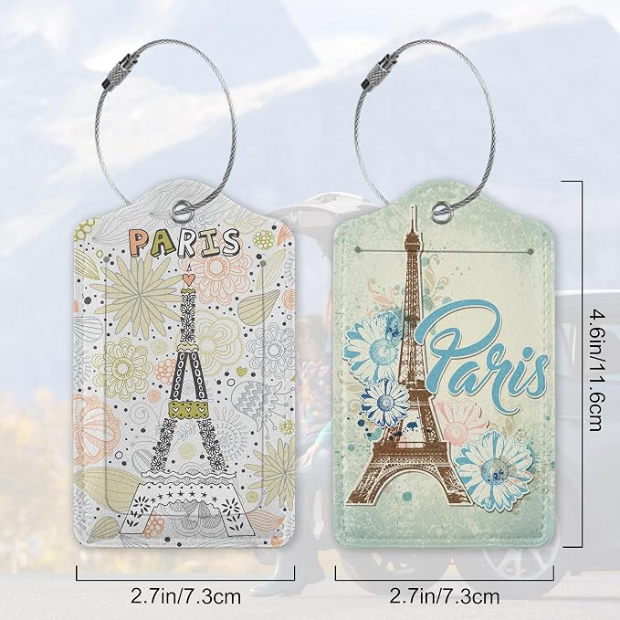 2 Pack Funny Luggage Tags with for Suitcases, Vintage Eiffel Towe Paris PU - Image 2