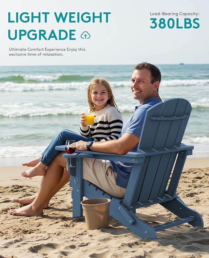 SERWALL Folding Adirondack Chair, Dual Cup Holders & All-Weather HDPE, - Image 8
