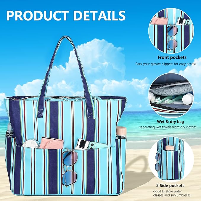 LEDAOU Beach Bag Waterproof Sandproof Women Tote Bag Pool Bag - Image 2