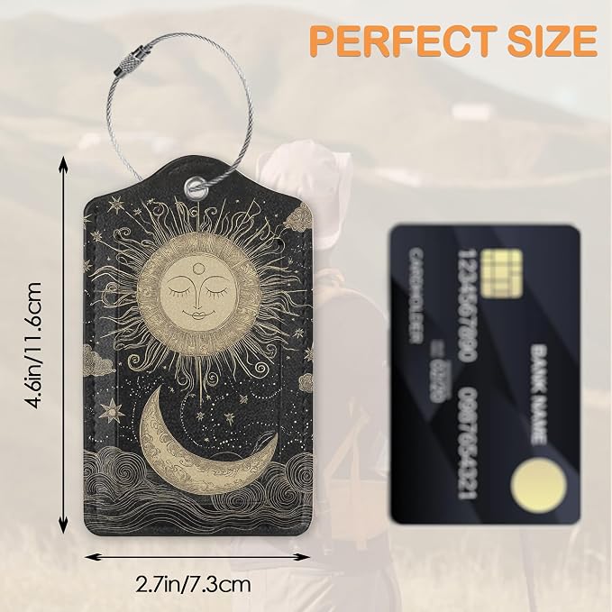 Vintage Boho Sun and Moon 3 PCS Luggage Tags, Leather Suitcase Tags - Image 2