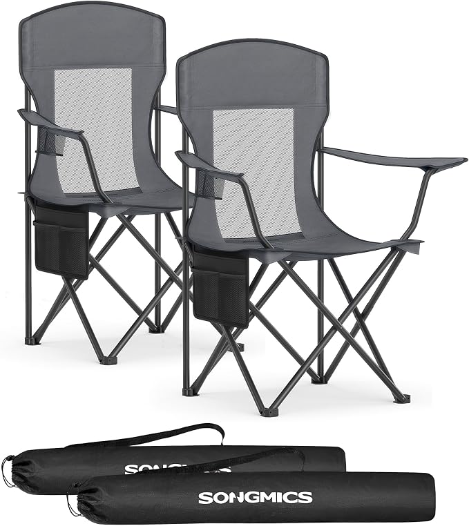 SONGMICS Breathable Camping Chairs, Foldable Outdoor Chairs Set of 2, High Back by SONGMICSbySONGMICSHOME
