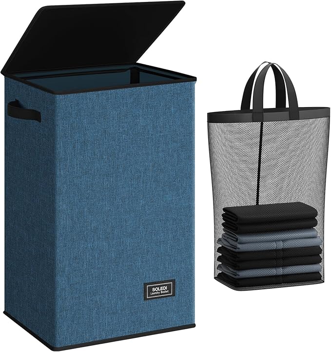 SOLEDI Laundry Hamper with Lid 90L Large & Tall Collapsible Laundry Basket by SOLEDI