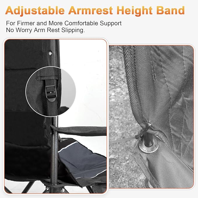 Romswi Oversized Camping Chairs, Heavy Duty Support 500 LBS, Padded Back & Arm - Image 6