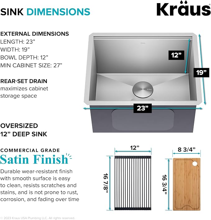 KRAUS Kore 23-Inch Undermount Workstation Single Bowl 16 Gauge Deep Laundry - Image 4
