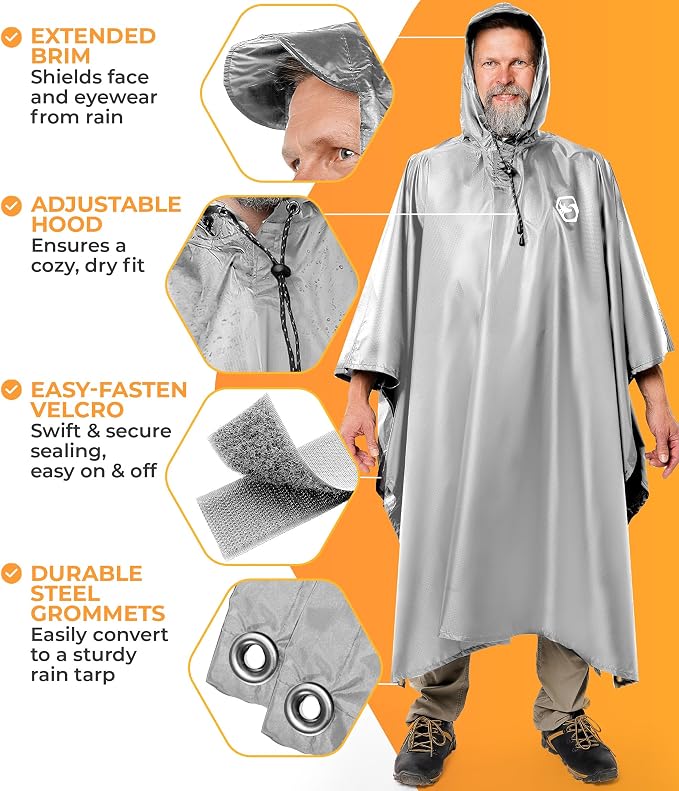 Foxelli Rain Poncho for Adults – Extra Long Reusable Waterproof Raincoat - Image 5