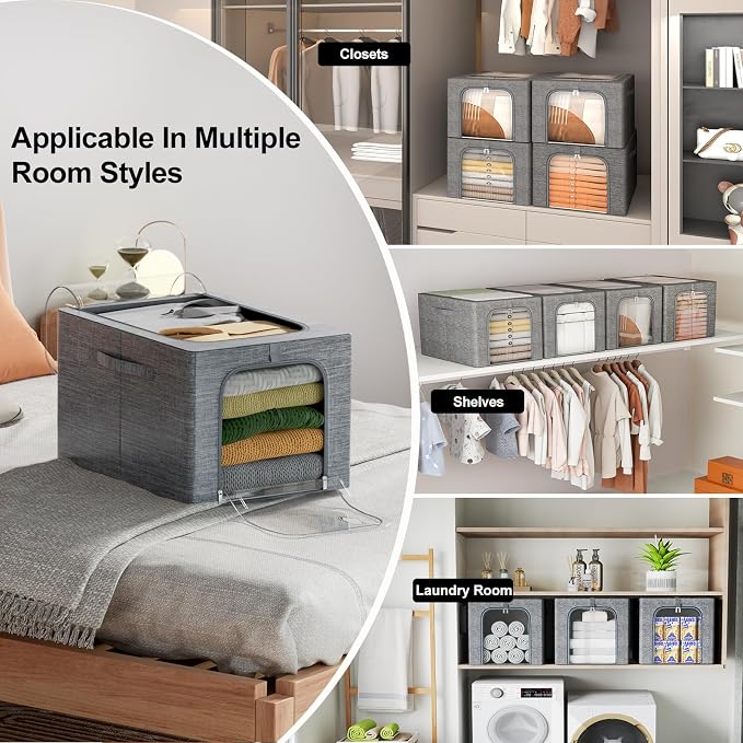 GoMaihe Clothes Storage Bins Metal Frame: 6-Pack Compact Stackable Closet - Image 6