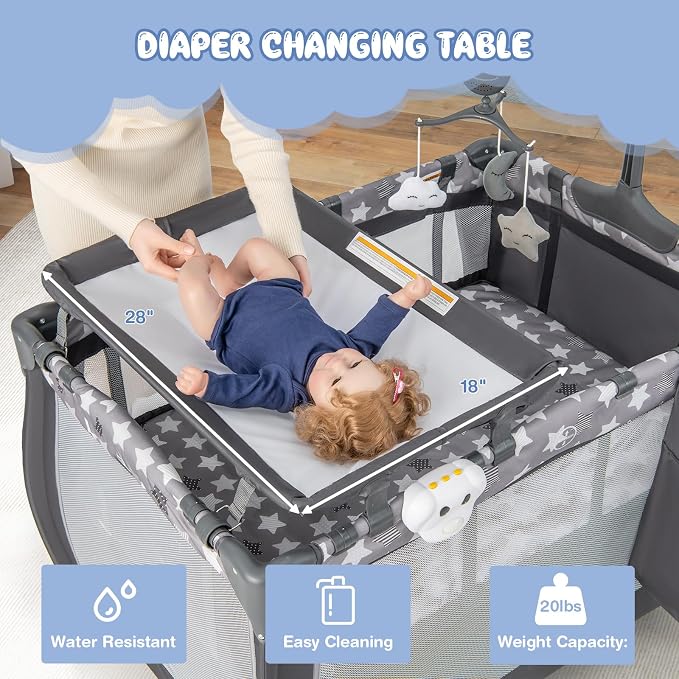 HONEY JOY Pack and Play, 3 in 1 Portable Baby Playard - Image 3