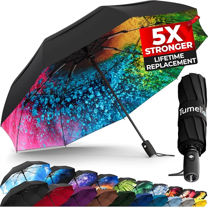 TUMELLA Strongest Windproof Travel Umbrella, Small Strong but Light Portable by Tumella