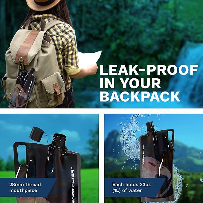 Survivor Filter Collapsible Water Bottles, Canteens 2 Pack - Image 2