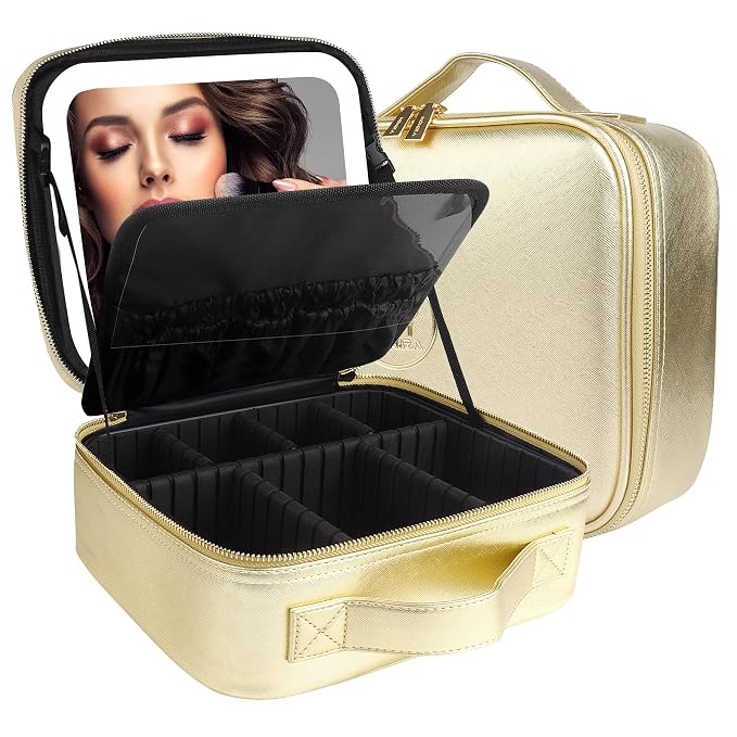 MOMIRA Makeup Bag with Mirror and Light Travel Makeup Train Case Cosmetic Bag by MOMIRA