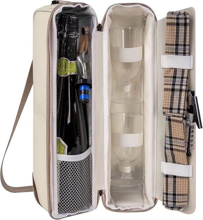 ALLCAMP Wine Tote Bag with Cooler Compartment，Picnic Set Carrying Two Sets of by ALLCAMPOUTDOORGEAR