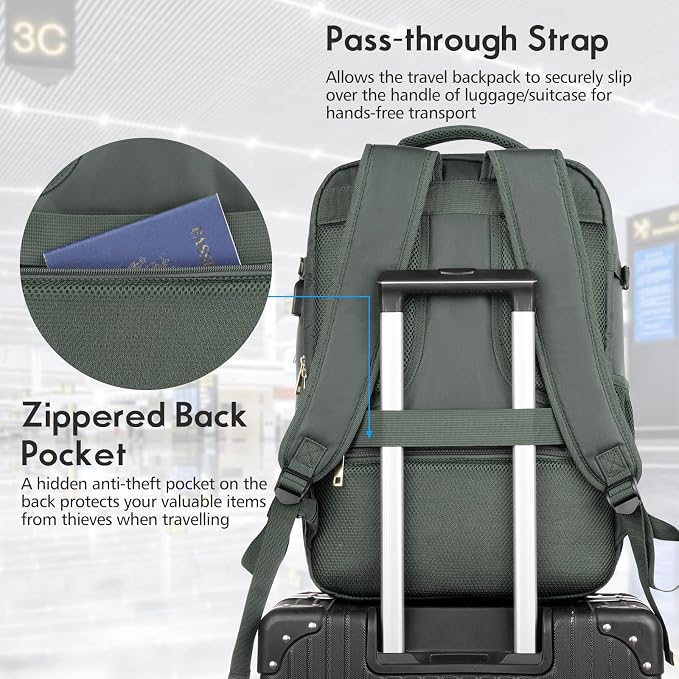 MOMUVO Large Travel Backpack Women, Flight Approved Carry On Backpack, Water - Image 4