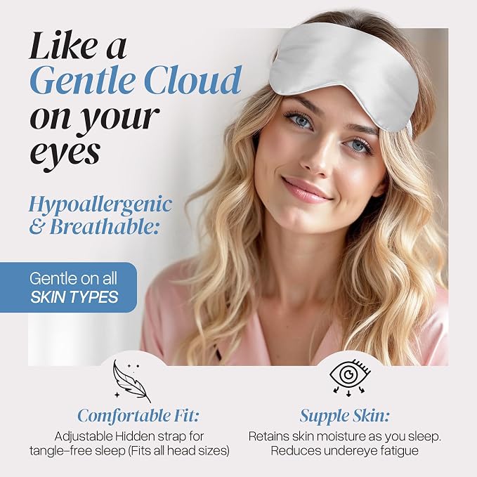 Adjustable Silk Sleep Mask Eye Covers | 100% Pure 6A Mulberry Silk | Blackout & - Image 3