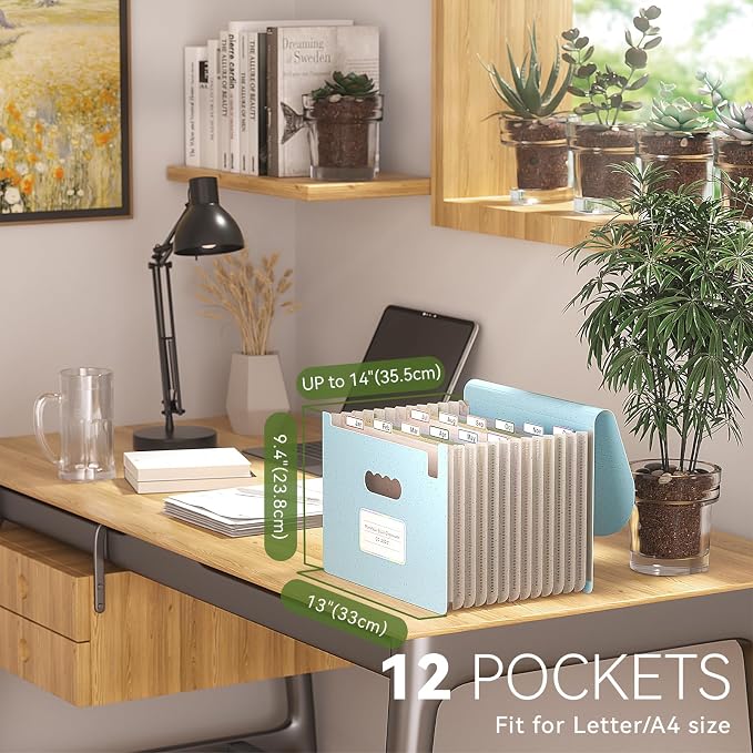 Accordion File Organizer, 13 Pockets Wheat Straw Expanding File Folder - Image 2