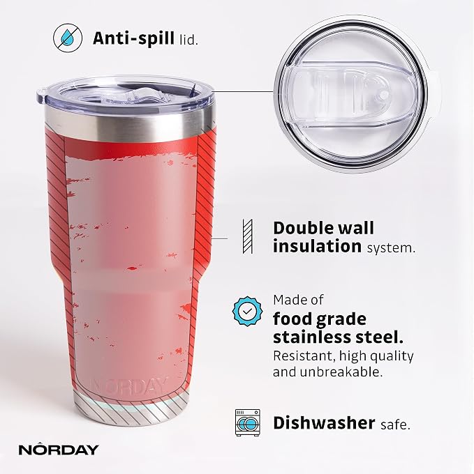 NORDAY | Tumbler with Lid - 30oz - Red Insulated Tumbler - Stainless Steel - Image 4