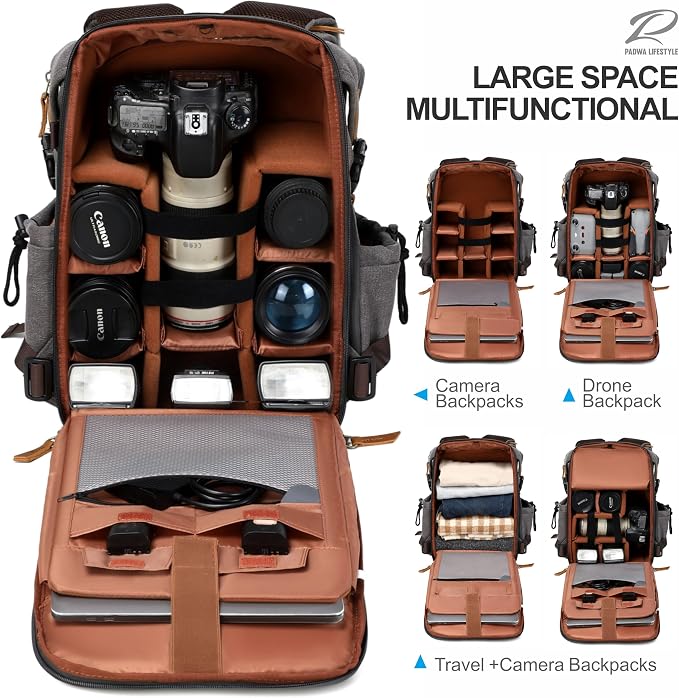 Padwa Lifestyle Gray Camera Backpack - Image 3