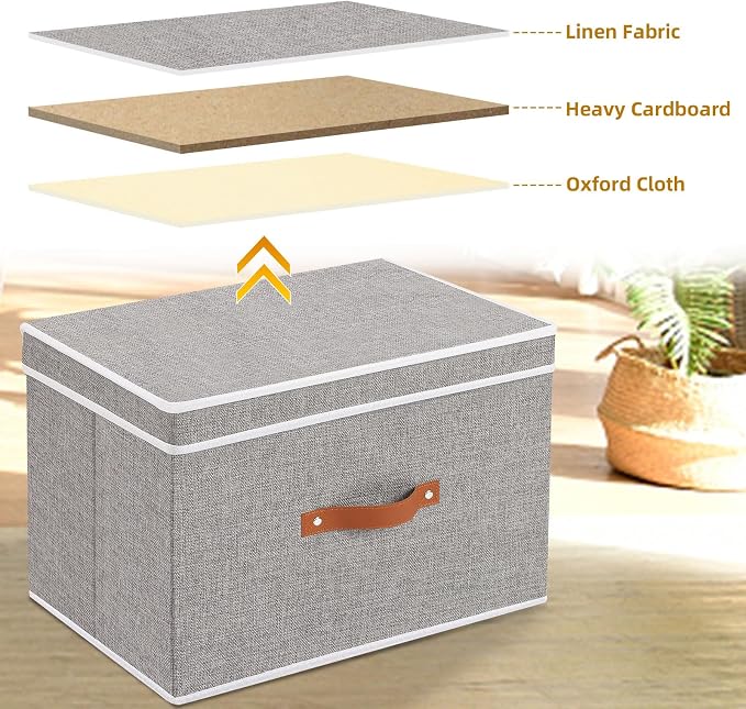 Collapsible Storage Bins with Lids, 1 Pack Linen Foldable Cloth Baskets - Image 7