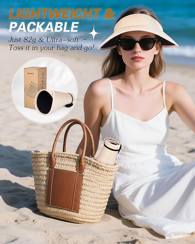 Sun Visor Hats for Women, UPF50+ Wide Brim Sun Hats Adjustable Foldable Beach - Image 5