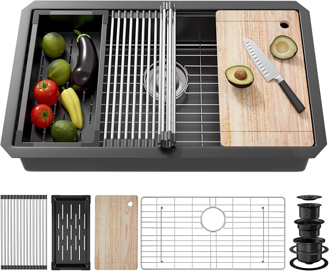 30 Inch Undermount Kitchen Sink Stainless Steel, 30x19 Undermount Workstation by VALONDINO