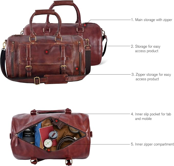 Genuine Leather Duffle Bag for Men | Vintage Weekender Travel Bag | Overnight - Image 2
