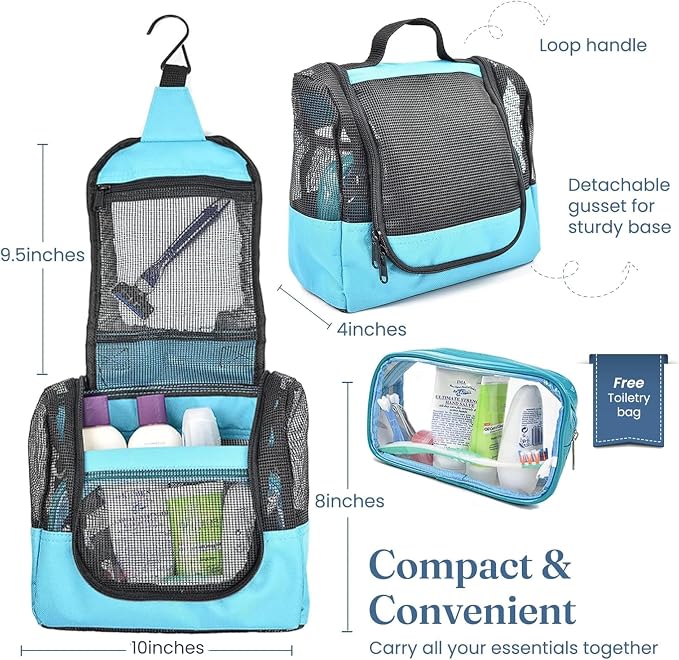 The Fine Living Co. Portable Hanging Shower Caddy Organizer Bag Quick Dry Mesh - Image 2