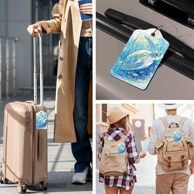 2 Pack Sea Turtle Luggage Tags, Leather Luggage Tags - Image 2
