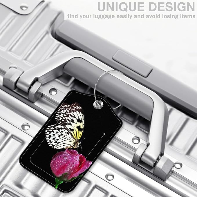 2 Pack Luggage Tags for Suitcases Butterfly on Pink Rose Leather Luggage Tags - Image 5