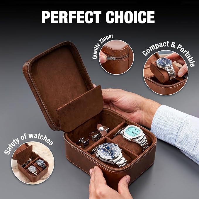 Awesometik Luxury Travel PU Leather Watch Case. Watch Storage Organizer. Watch - Image 4