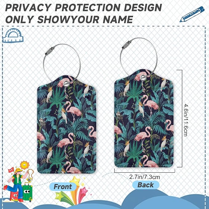 2 Pack Luggage Tag for Suitcase, Flamingo Parrots Leather Suitcase Tags - Image 2
