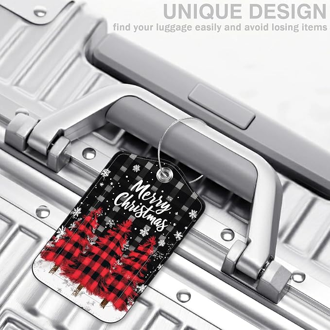 2 Pack Luggage Tags for Suitcases Red and Black Checkered Christmas Tree - Image 5