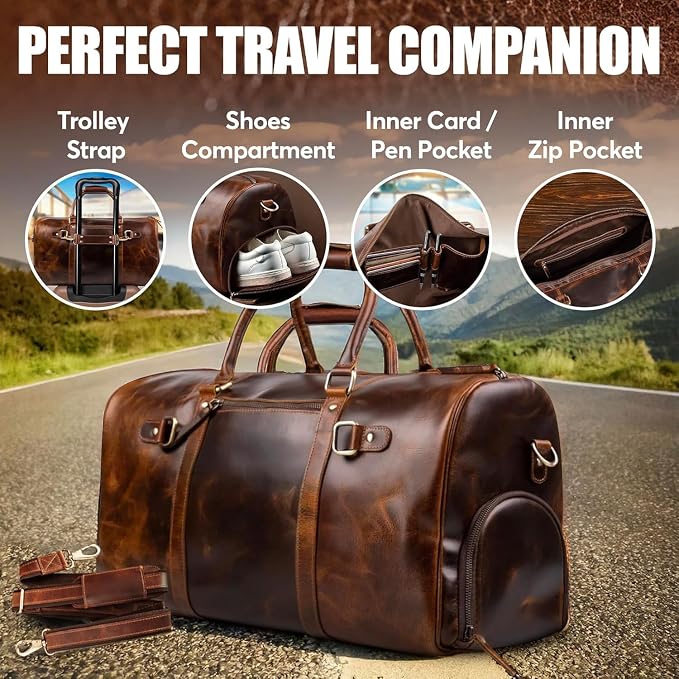 ELIZO Leather Duffle Bag For Men Women Real Full Garin Custom Travel Overnight - Image 4