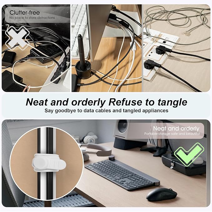 Nearockle Silicone Cable Ties Cord Organizer Cable Management - Image 3