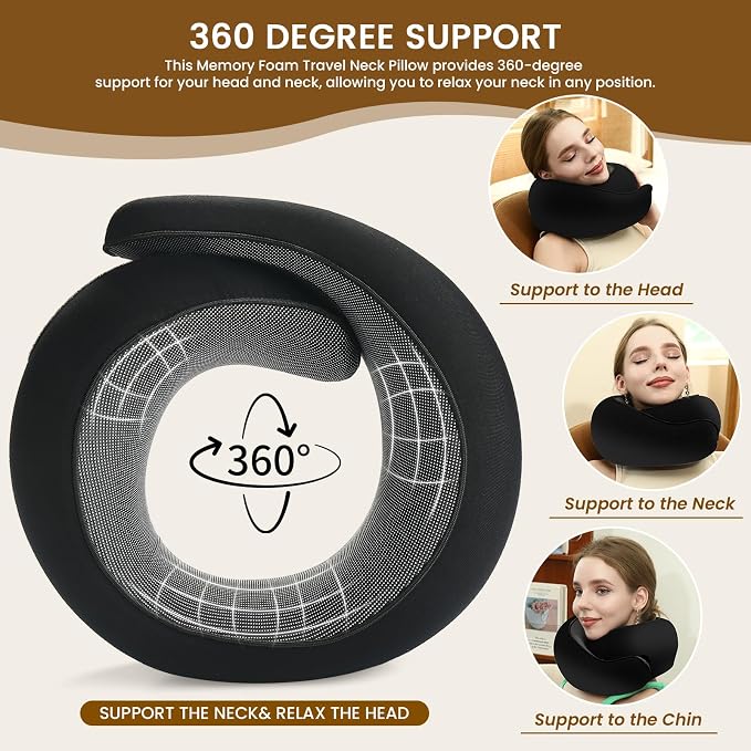 Neck Pillow, Travel Pillow uses Memory Foam to Support Neck Comfort, Ideal - Image 2