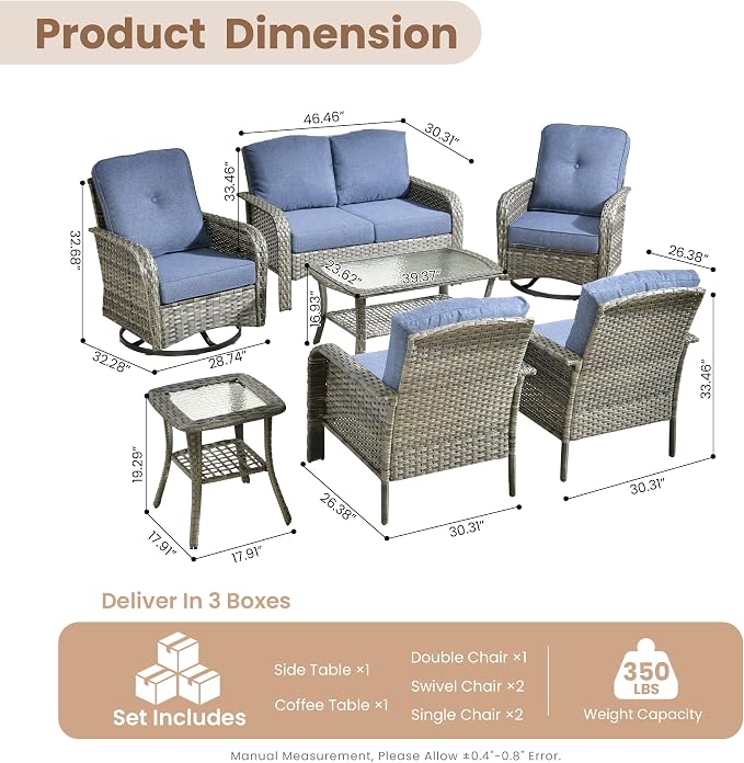 HOOOWOOO Patio Furniture Set, 7 Pieces Outdoor Conversation Set, All Weather - Image 7