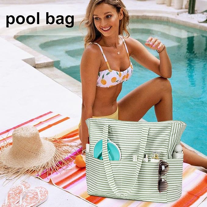 LEDAOU Large Beach Tote Bag Women Waterproof Sandproof Zipper Beach Tote Bag - Image 7