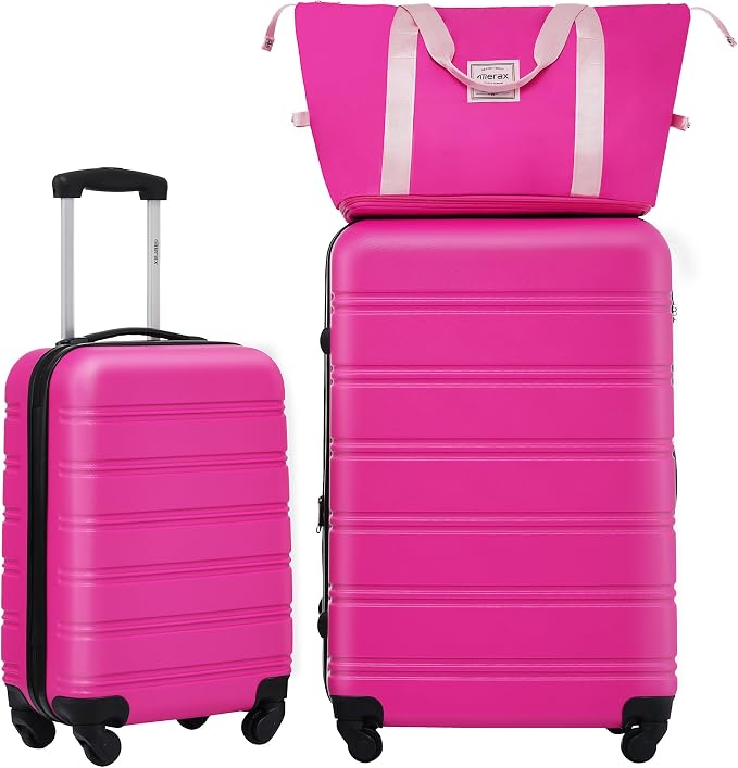 Merax Luggage sets of 3 Piece 20 28 IN Carry on Luggage Hard Case Pink Luggage by Merax