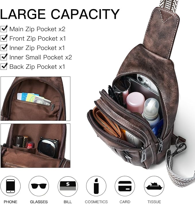 7L Sling Bag for Women Men Leather Small Sling Backpack Daypack Anti Theft - Image 3