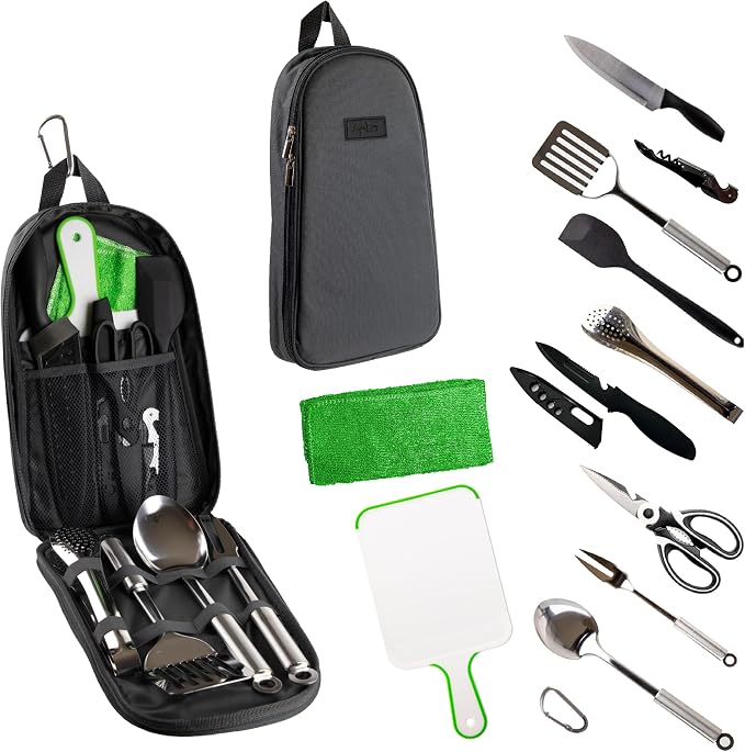 Life2Go 12 Piece Camp Cooking Utensil Set & Outdoor Kitchen Gear Cookware Kit by Life+2+Go
