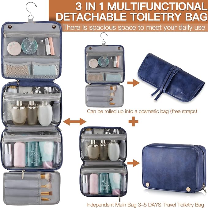 Elviros Hanging Toiletry Bag for Men Travel Essentials 3-in-1 Large Waterproof - Image 4