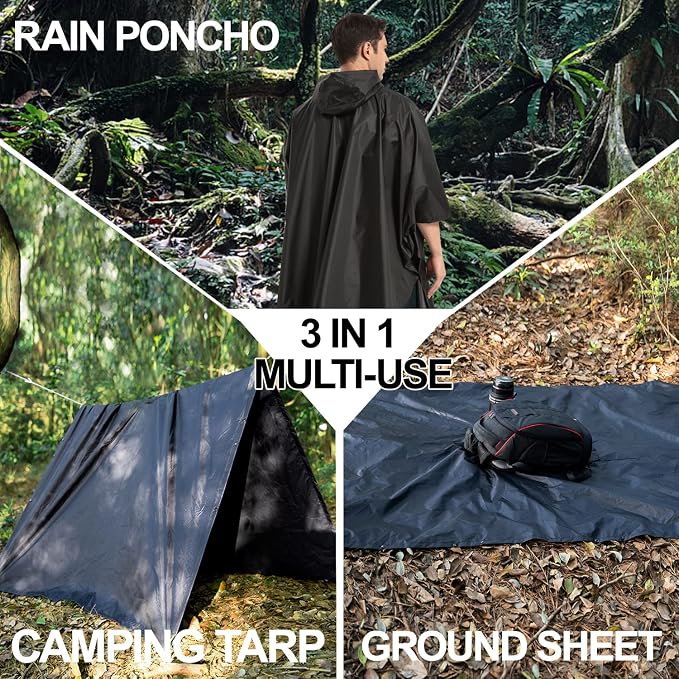 salamra Hooded Rain Poncho Waterproof Raincoat Jacket - Image 3